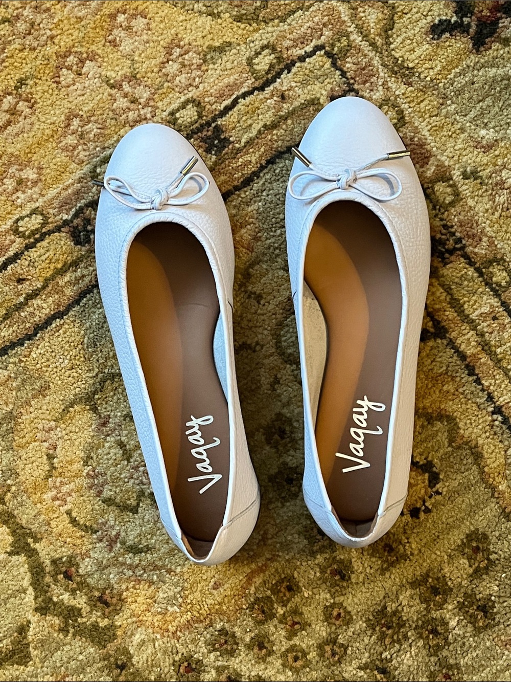 Light Blue Bow-Trim Ballet Flats